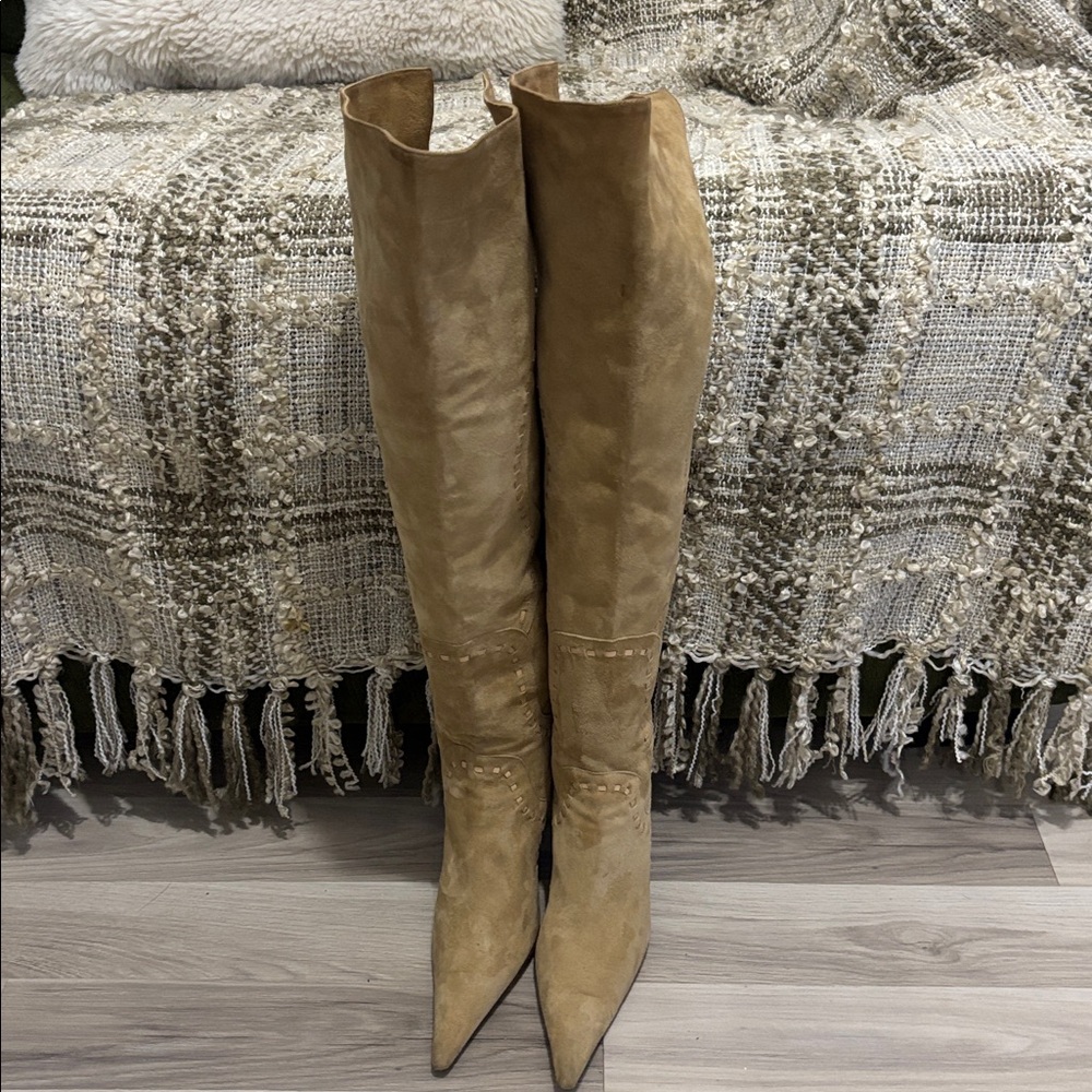 Nine West Studio Suede Over-the-Knee Pointed Tan Y2K Boots Size 7.5 - Picture 5 of 16